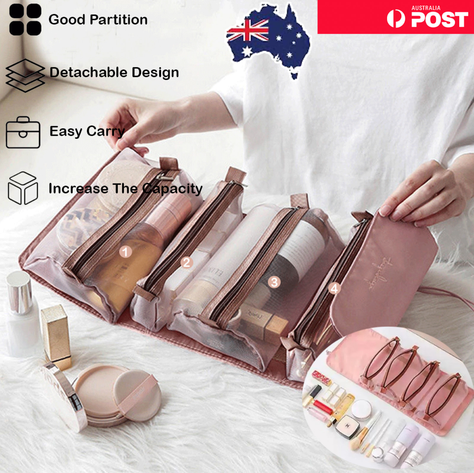 Makeup Storage Bag Case Cosmetic Organiser Portable Travel Nylon Detachable 54cm