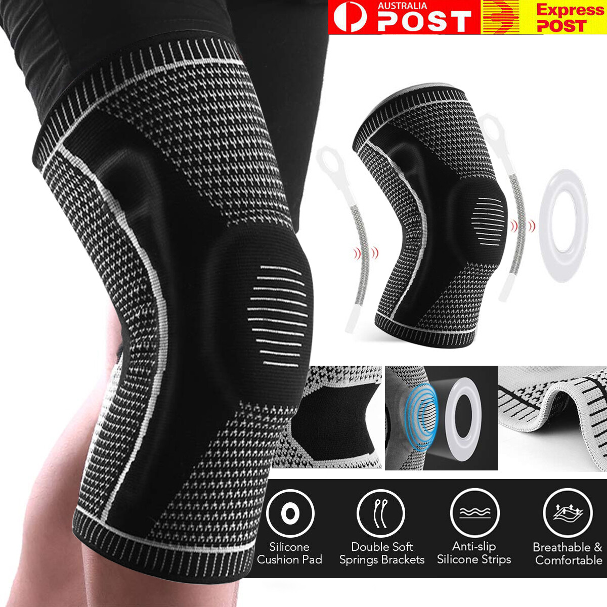 The All Sport Knee Brace Compression Sleeve Nylon Spandex Adjustable 3D Fit Gym