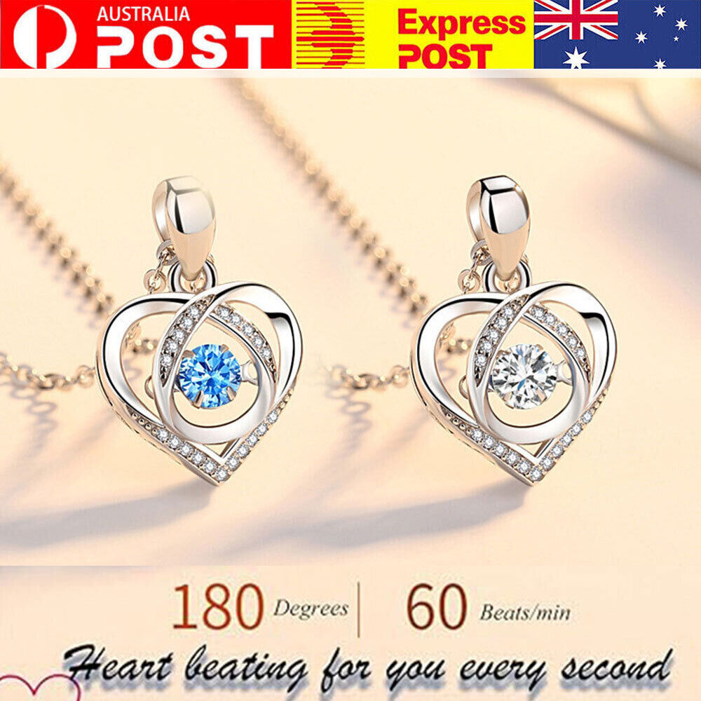 Crystal Love Heart Necklace Blue Silver Copper-Plated Adjustable up 47cm Women