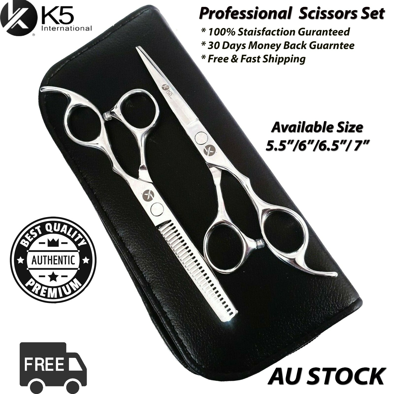 K5 International Barber Scissors Set Japanese Steel Right-Handed 5.5 Inches