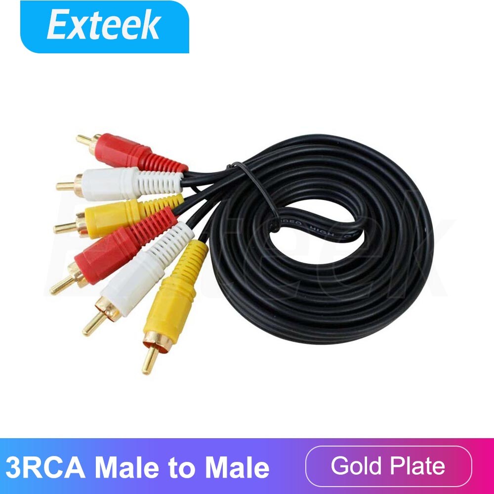 3RCA to 3 RCA Male AV Composite Audio Video Cable Gold Plated 1.4m Black TV DVD