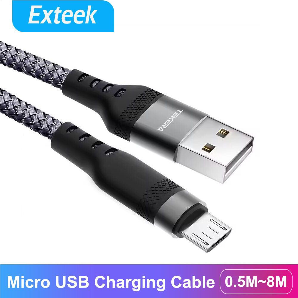 TEKERA Micro-USB Cable 2.0 A-Male Fast Charge 3M Silver Nylon Universal Android