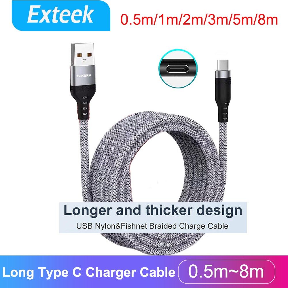 USB-C Type Fast Charge Data Cable 5M Grey Universal For Samsung Xiaomi Huawei