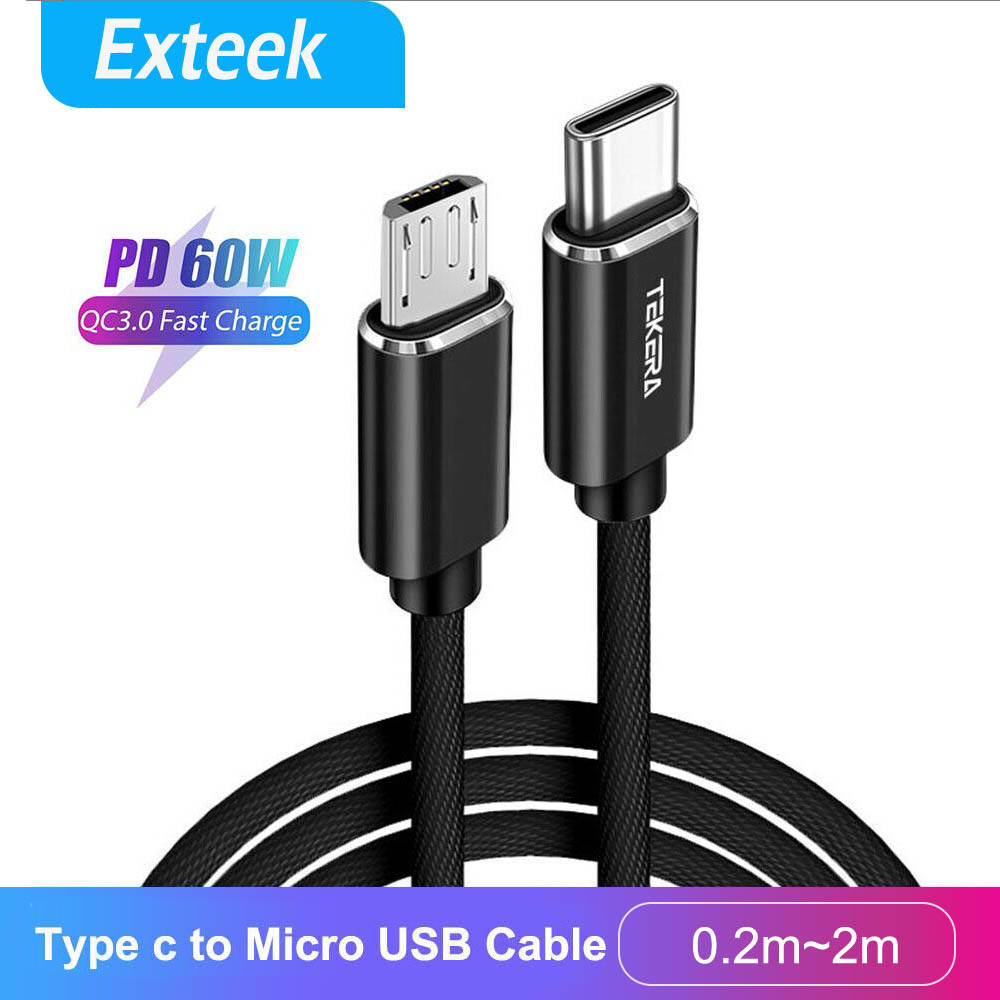 TEKERA USB-C Micro-USB Cable Fast Charging Data Sync Black 0.2m/1m braided Nylon