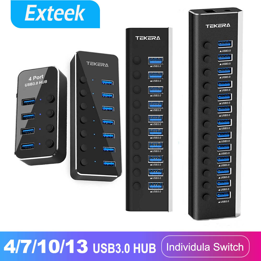 TEKERA Powered USB 3.0 HUB 4/7/10/13 Ports High Speed 5Gbps Black Power Supply