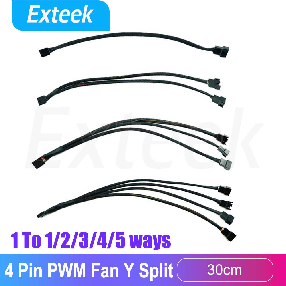 4 Pin PWM Y-Cables Splitter Extension Cable 30cm Black Universal 1 2/3/4/5 ways