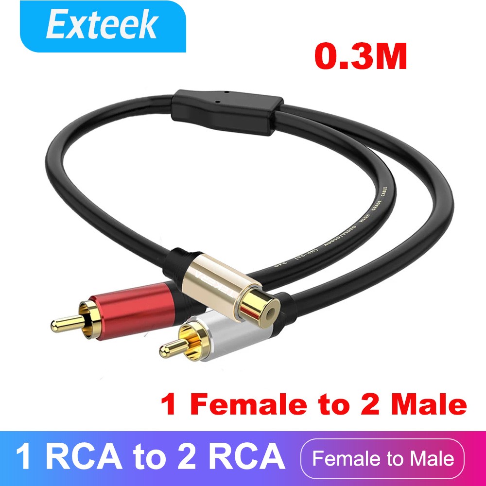 RCA 1 Female to 2 Male Audio Y-adapter Splitter Cable 0.3m Gold Plated Stereo