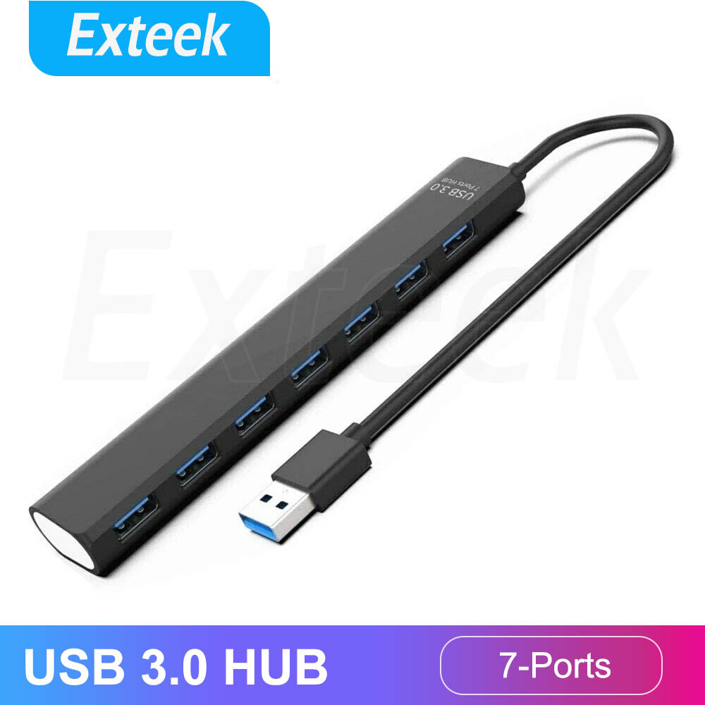 USB 3.0 7-Port Hub High Speed 5Gbps Slim Compact Black Universal 1 7