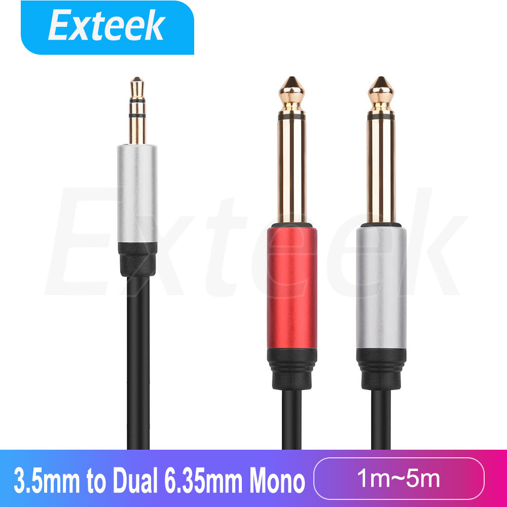 3.5mm 1/8 TRS to Dual 6.35mm 1/4 TS Mono Y-Cable Splitter Gold Plated Black