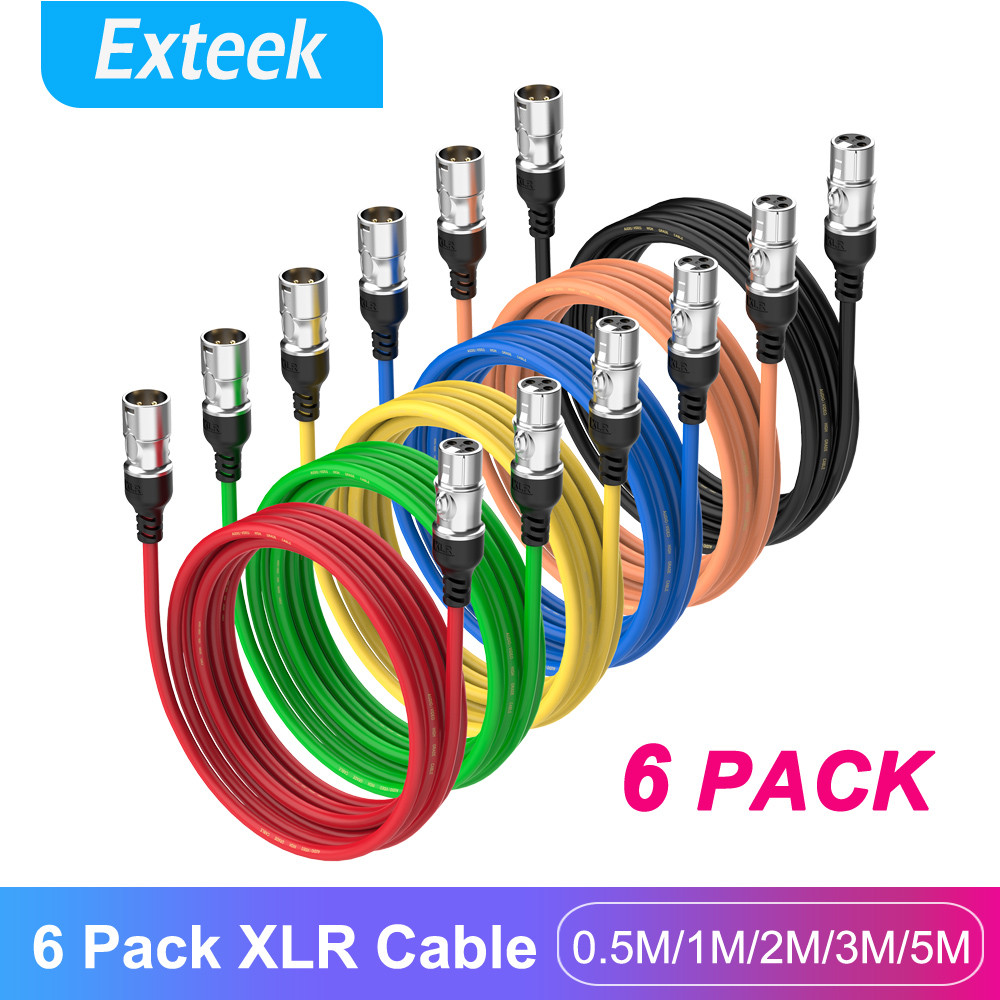 TEKERA 6 Pack XLR Cable Male To Female 3-pin Balanced Shielded Colored 0.5M