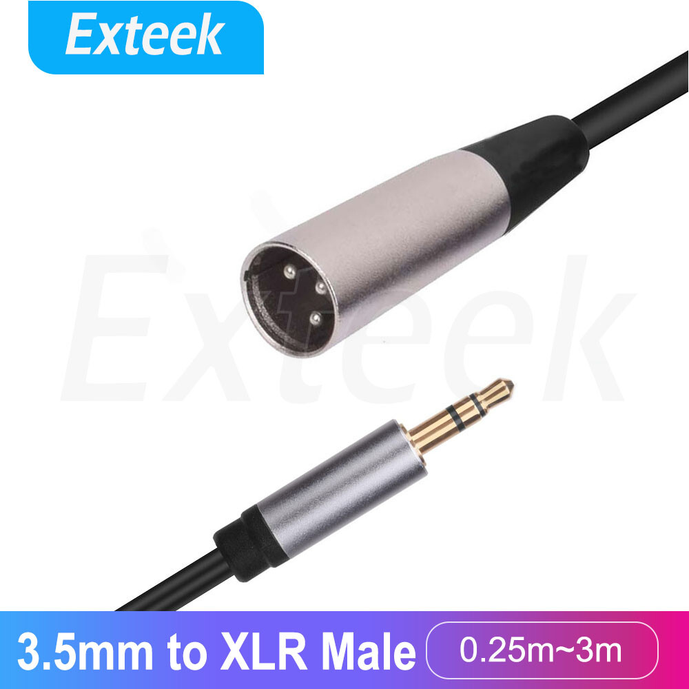 3.5mm Stereo Jack Male to XLR 3-Pin Male Audio Cable Gold Plated 0.25m Black