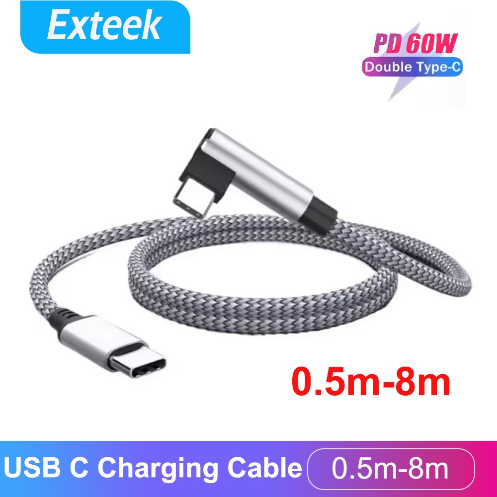TEKERA USB-C Cable 60W Fast Charging 90 Degree Angle Braided Nylon Grey 0.5m