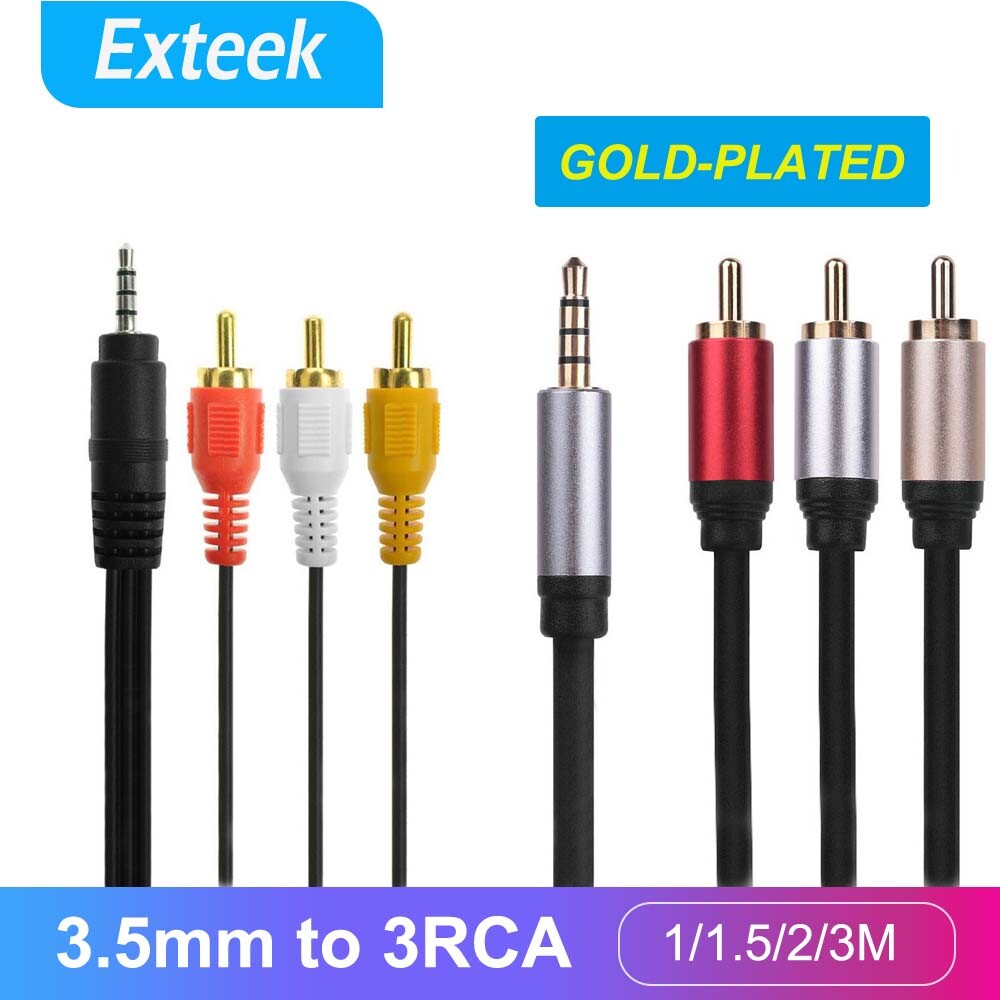 3.5mm to 3 RCA Male AUX AV Audio Video Converter Cable 1.5m Black Gold Plated