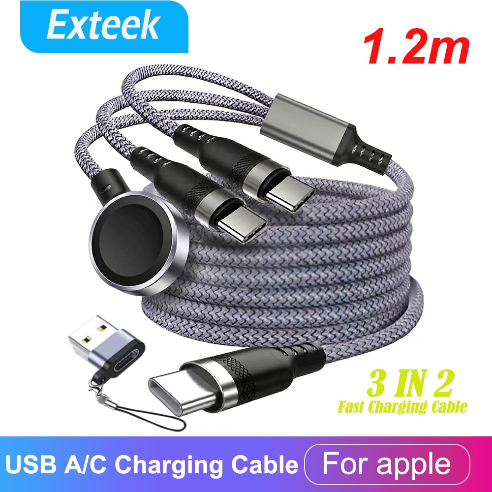 3-in-2 USB-C Magnetic Charging Cable 100W for iPhone 17 Apple Watch 1.2m Braided