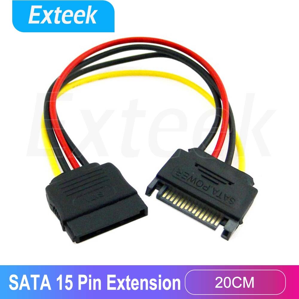SATA 15 Pin Power Extension Cable 20CM Male to Female Black/Red Powered AU Local