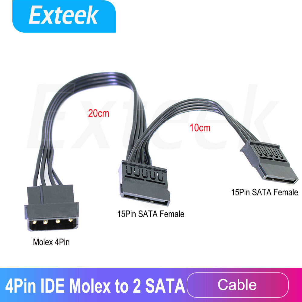 4 Pin IDE Molex 2 SATA 15 Pin Power Splitter Cable 1 Male 2 Female 20cm 10cm