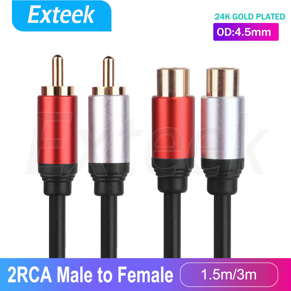 RCA Audio Extension Cable 2RCA Male to Female Gold Plated 1.5m Stereo Lead
