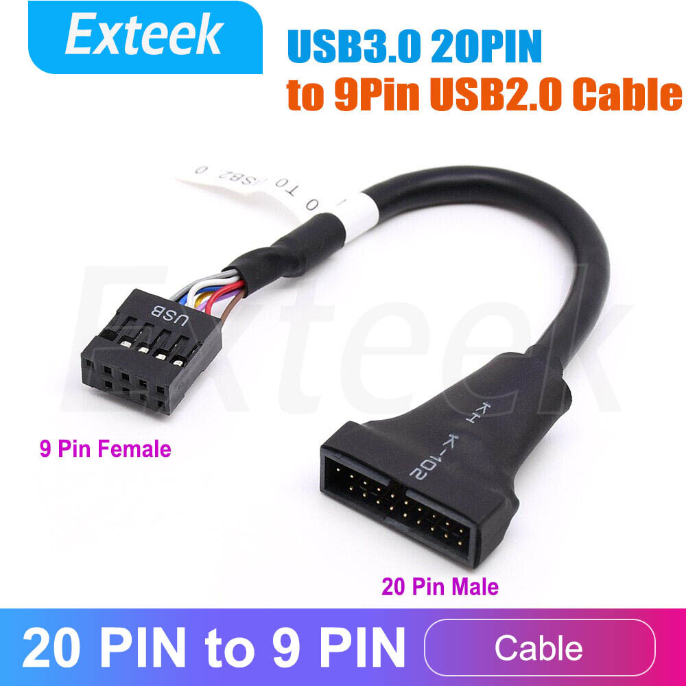 USB 3.0 20-Pin Male Header to USB2.0 9PIN Female Adapter 12cm Motherboard Cable