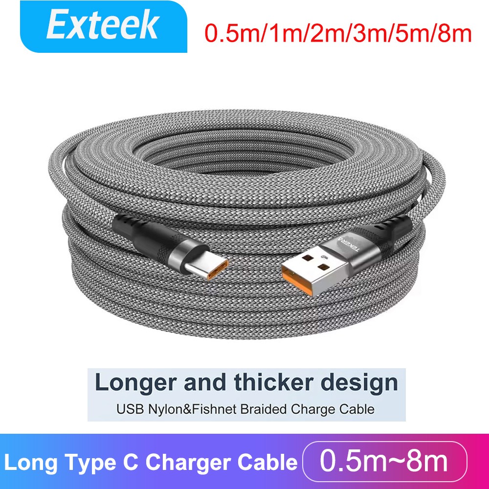Long TEKERA USB-C Fast Charge Data Cable 5M Grey PVC For Samsung Xiaomi Huawei