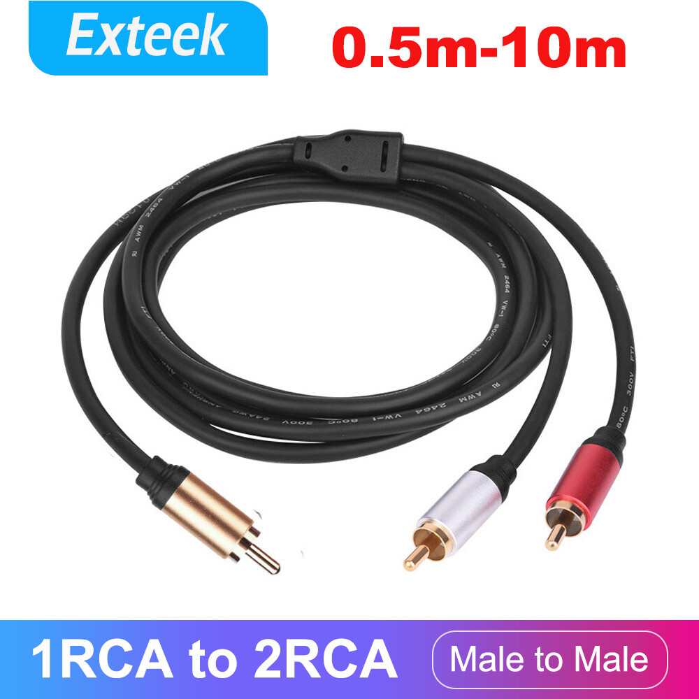 Universal 1 RCA to 2 Male Gold Plated Subwoofer Splitter Audio Cable 0.5m Black