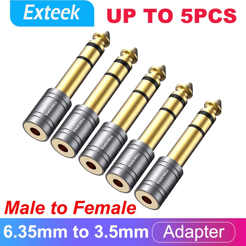 TEKERA 6.35mm Male to 3.5mm Female Headphone Adapter Gold Plated Grey 5pcs