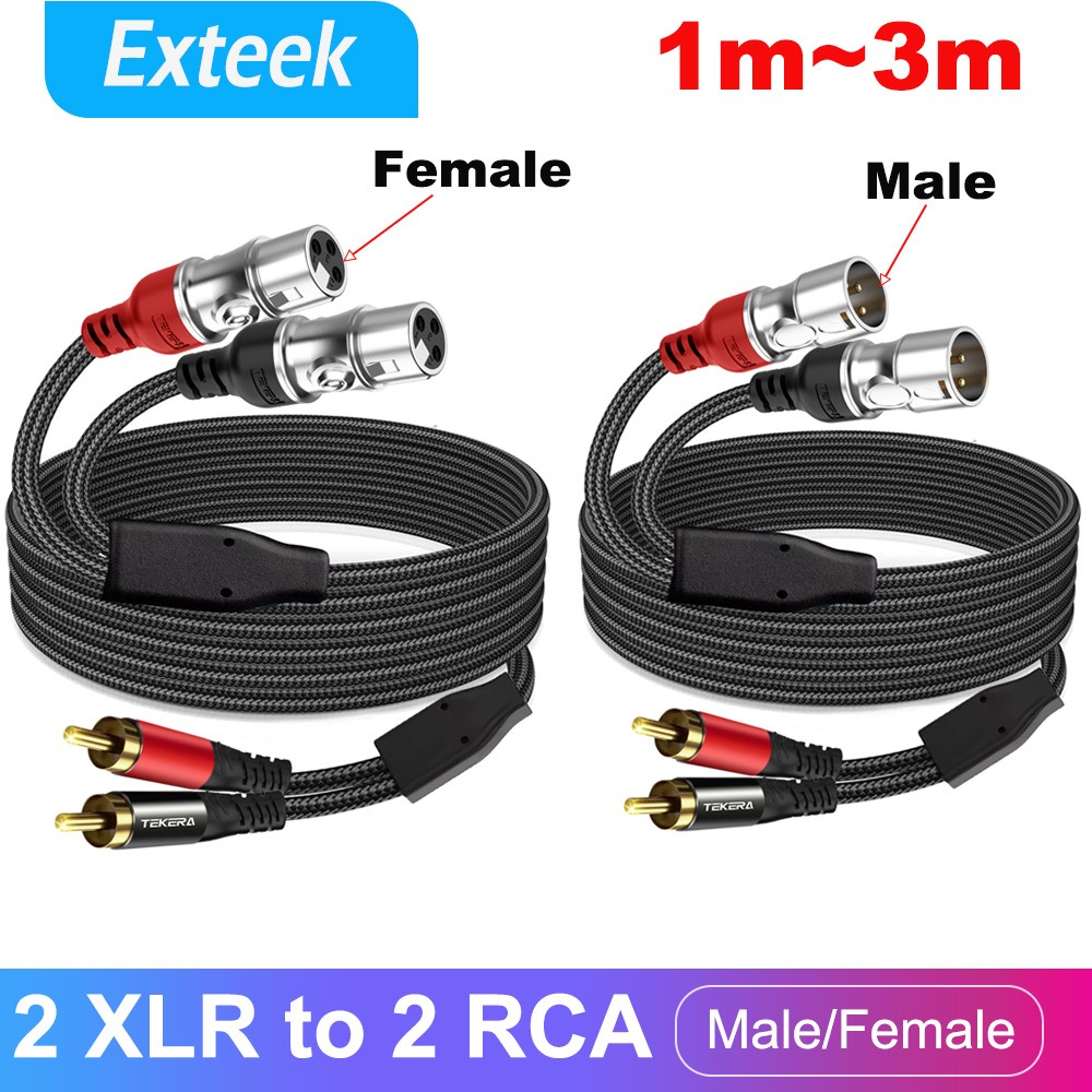 TEKERA XLR Female 2 RCA Male High-End Audio Cable OFC 1m Black Balanced Speaker