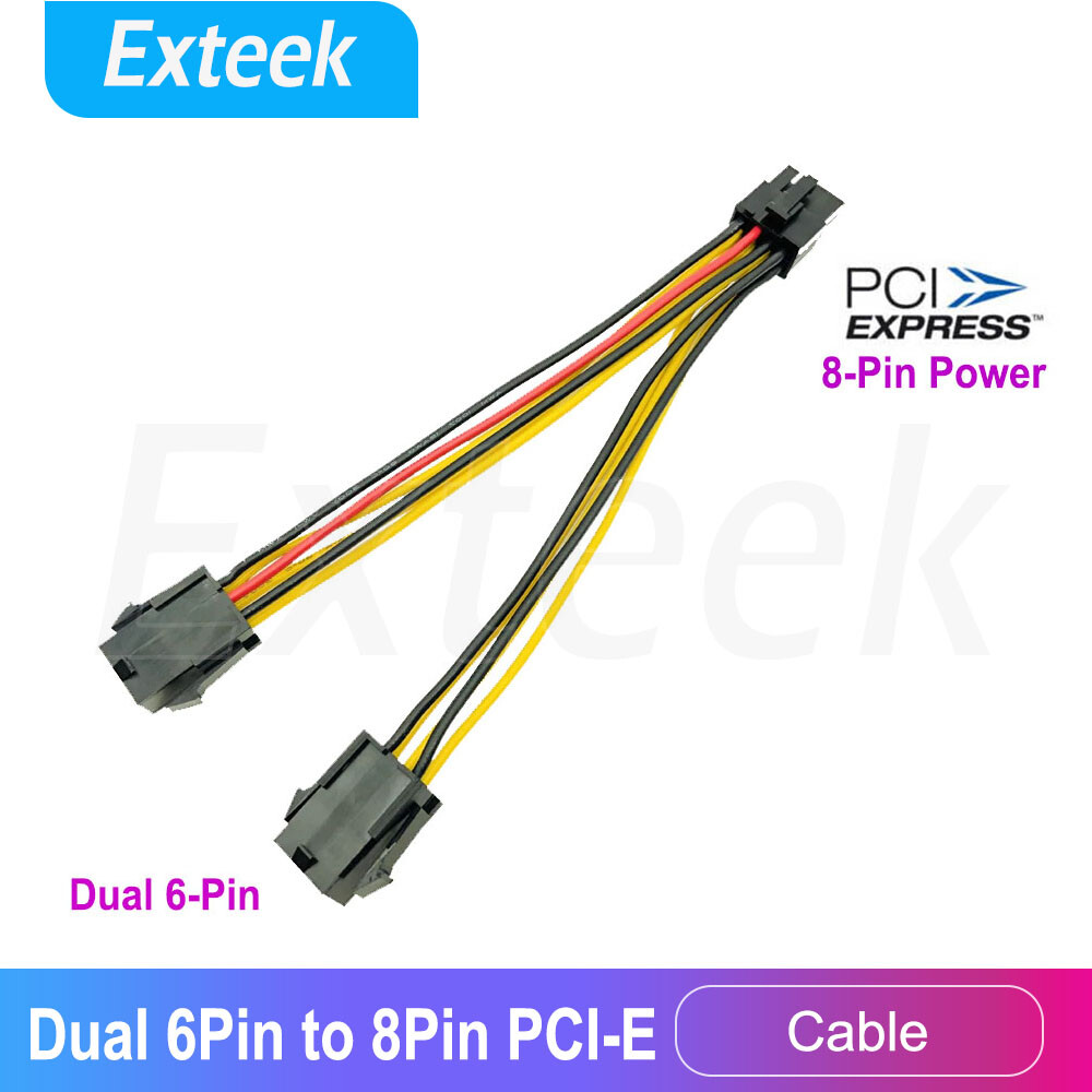 Dual 6-Pin Female to 8-Pin Male PCIe GPU Power Adapter Cable 15cm Black 18AWG