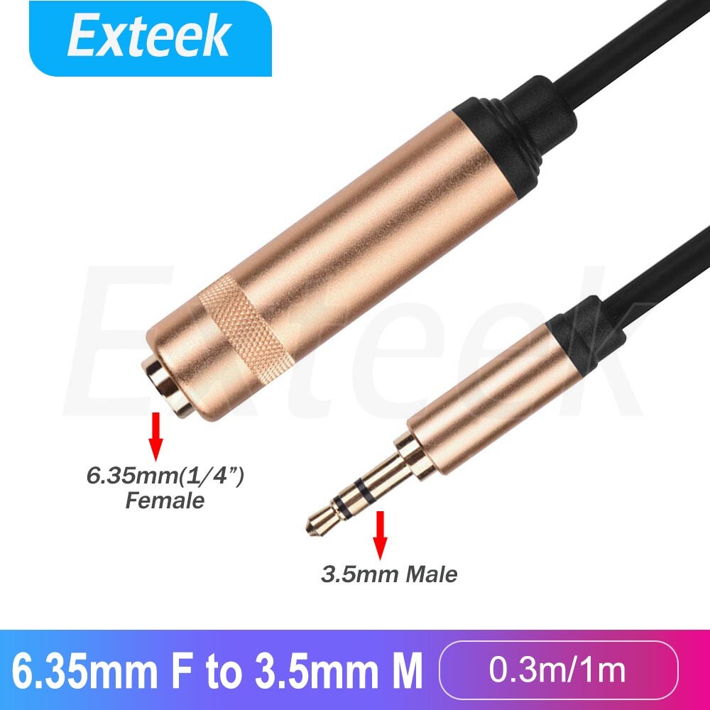 6.35mm 1/4 Inch Female to 3.5mm Male Stereo Audio Cable Adaptor Gold Plated 30cm