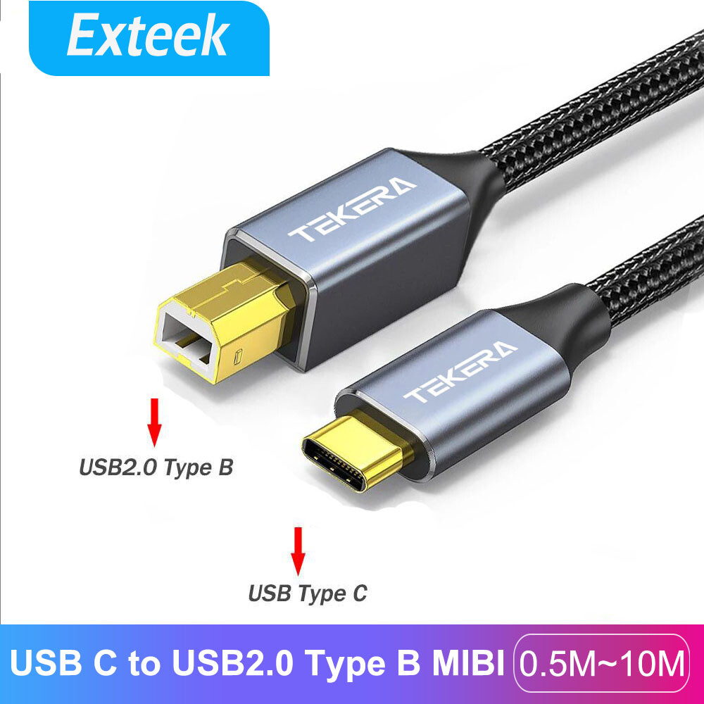 TekEra USB-C to USB-B 2.0 Cable Printer Scanner 480 Mbps Braided Black Nylon