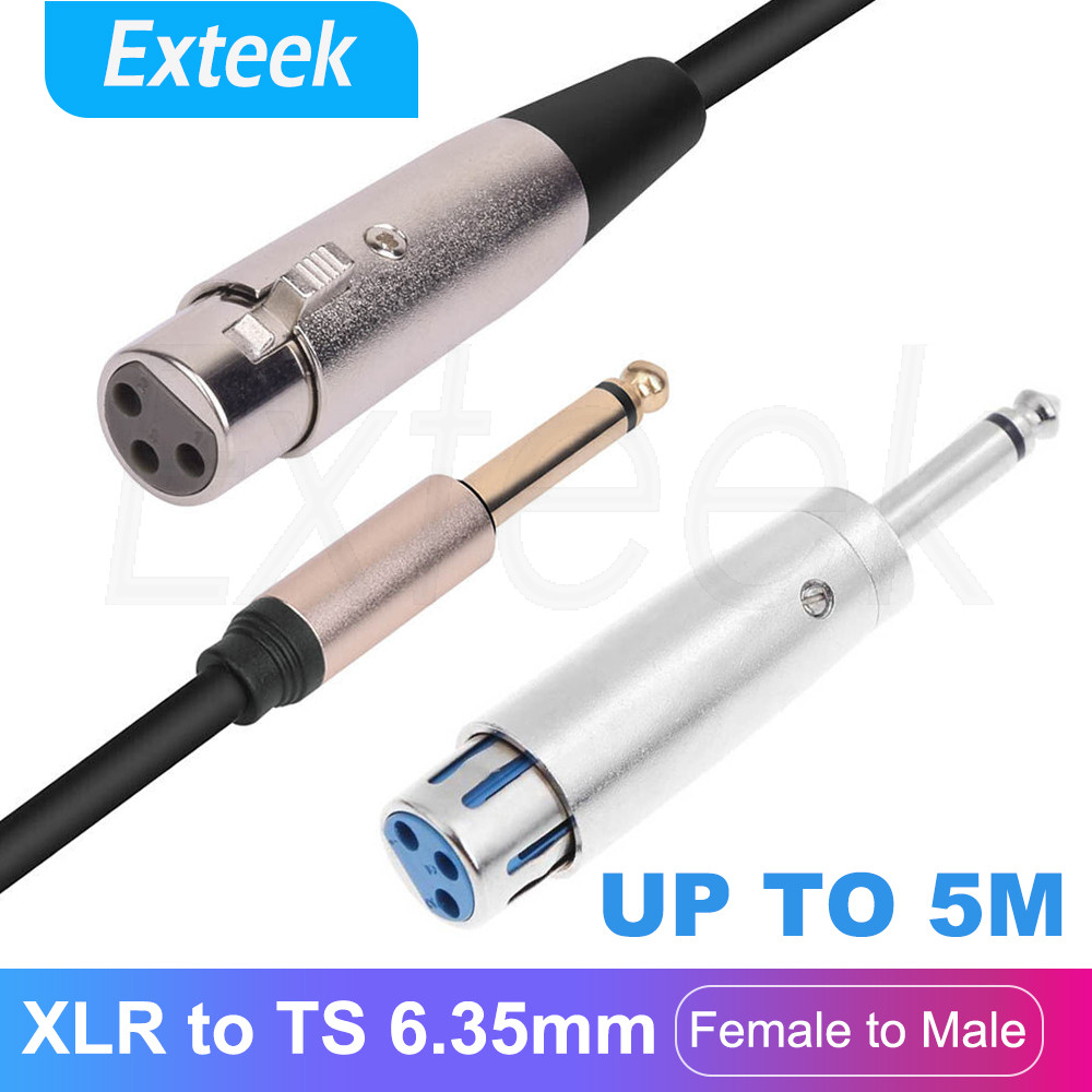 3-Pin XLR Female To 6.35mm TS Male Mono Microphone Audio Cable Adapter Black