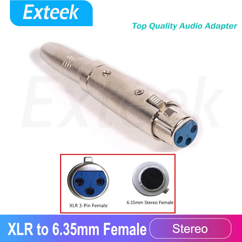 XLR FEMALE to STEREO TRS 6.35mm 1/4 Inch FEMALE-Audio Adapter Silver 3-Pin
