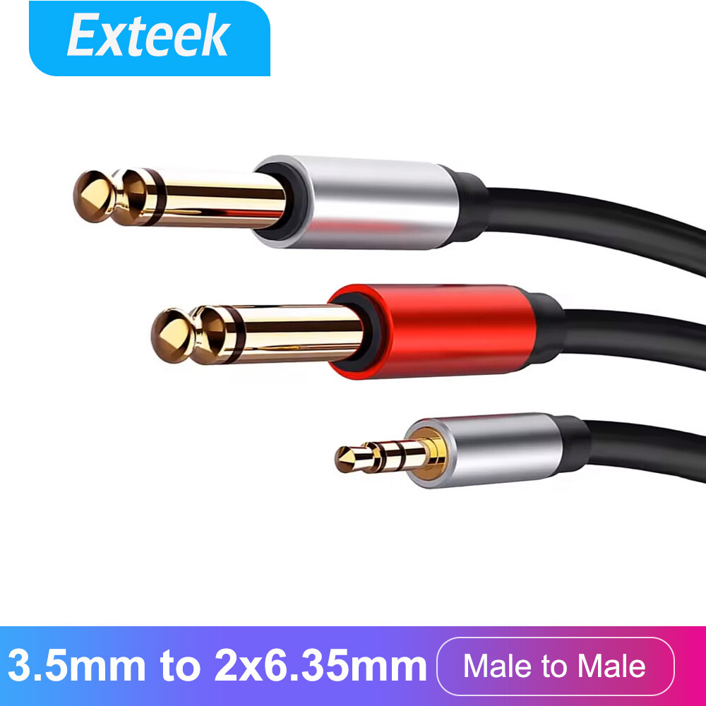 3.5mm Stereo to Dual 6.35mm 1/4 TS Mono Male Audio Y-Cable Splitter 1m Black