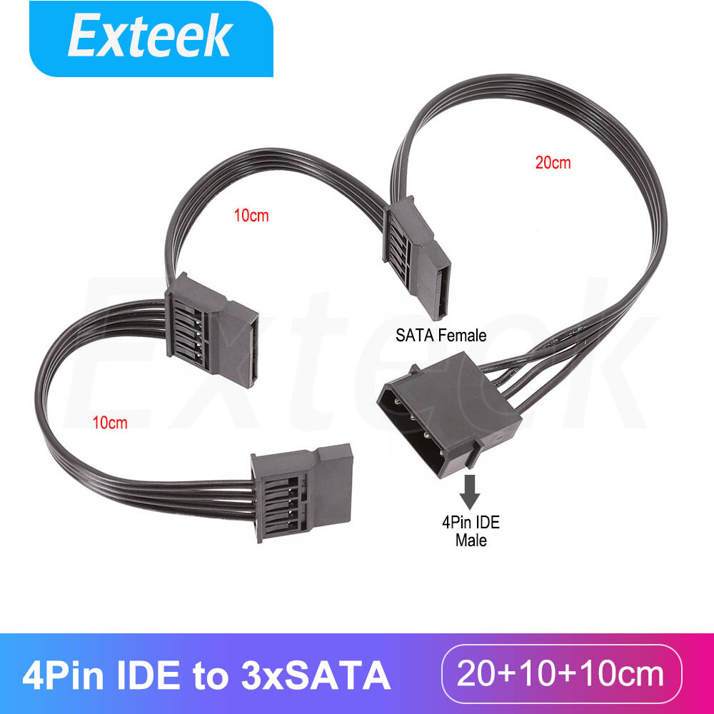 4Pin IDE Molex to 3-Port SATA Power Cable 20cm 10cm 10cm Hard Drive HDD SSD PC