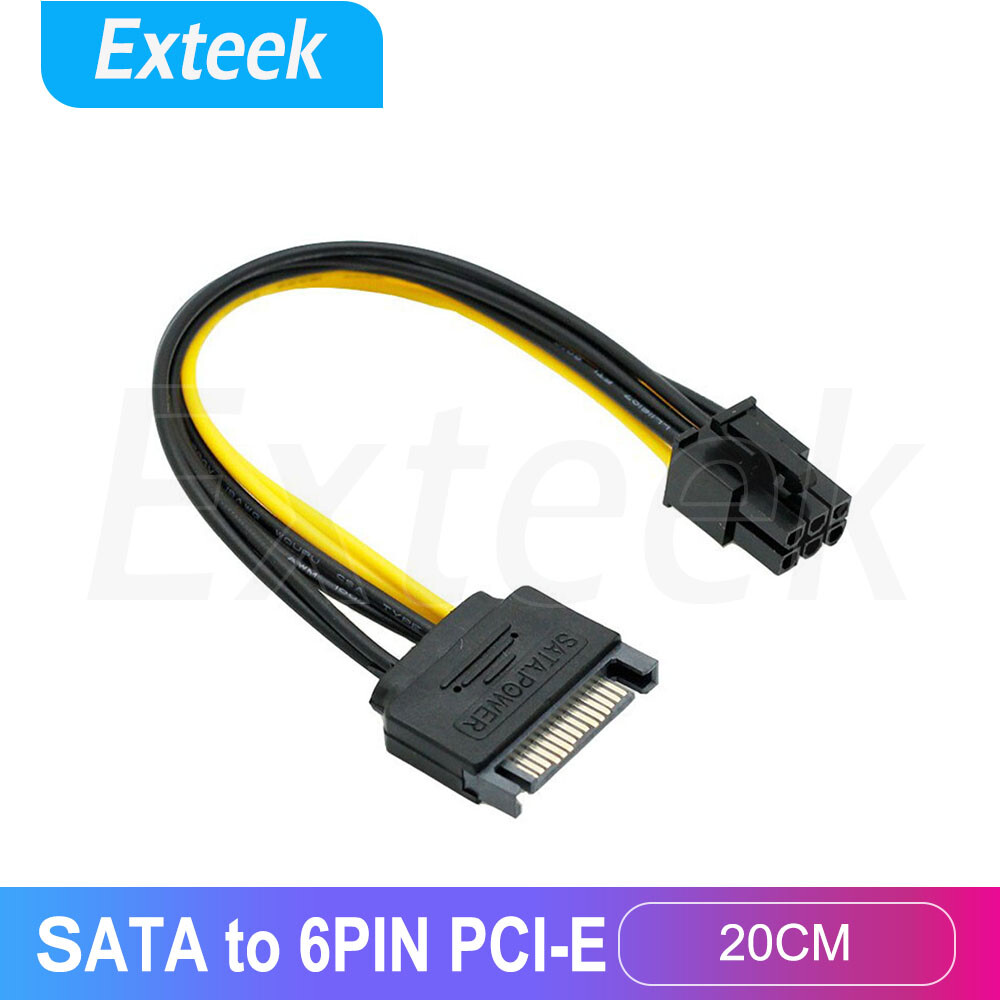 SATA Power Cable 15 Pin To 6 Pin PCI Express Male 20 cm For Video Card Powered