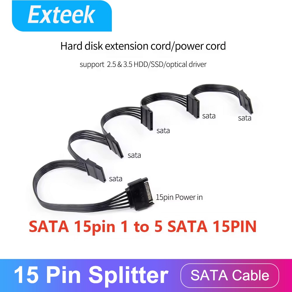 SATA 15 Pin 1 to 5 Power Splitter Extension Cable Male to Female 20cm HDD SSD