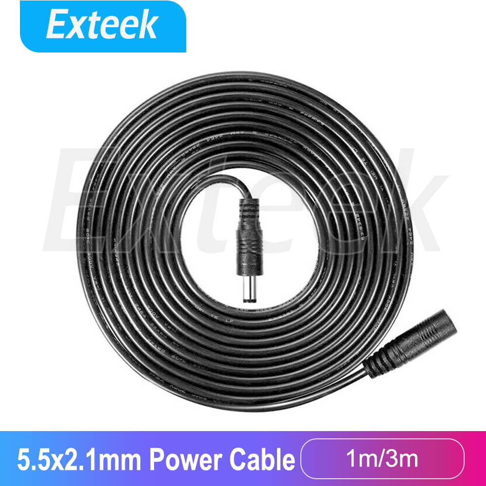 DC 5.5x2.1mm Male to Female Extension Cable 1M Black CCTV Camera LED strips