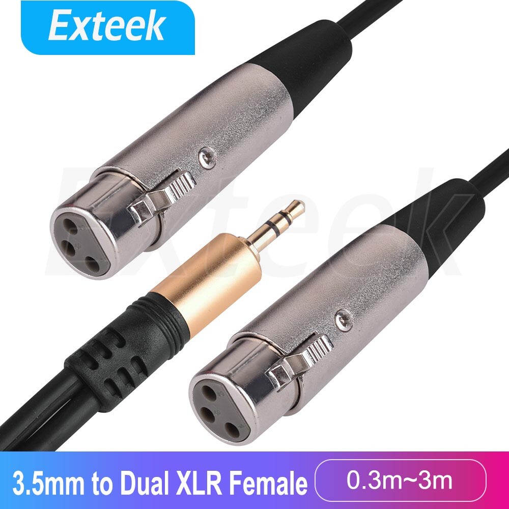 Dual XLR 3-Pin Female to 3.5mm Stereo TRS Male Splitter Connector Cable 1m Black
