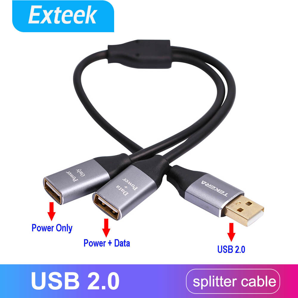 USB 2.0 Male to Dual Female Hub Powered Adapter Splitter Cable 30cm Black 5V