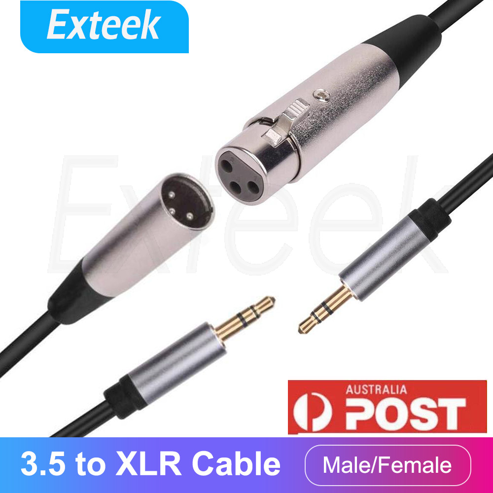 3.5mm Stereo Jack Male to XLR 3-Pin Female Audio Cable Black Gold Plated 0.3M