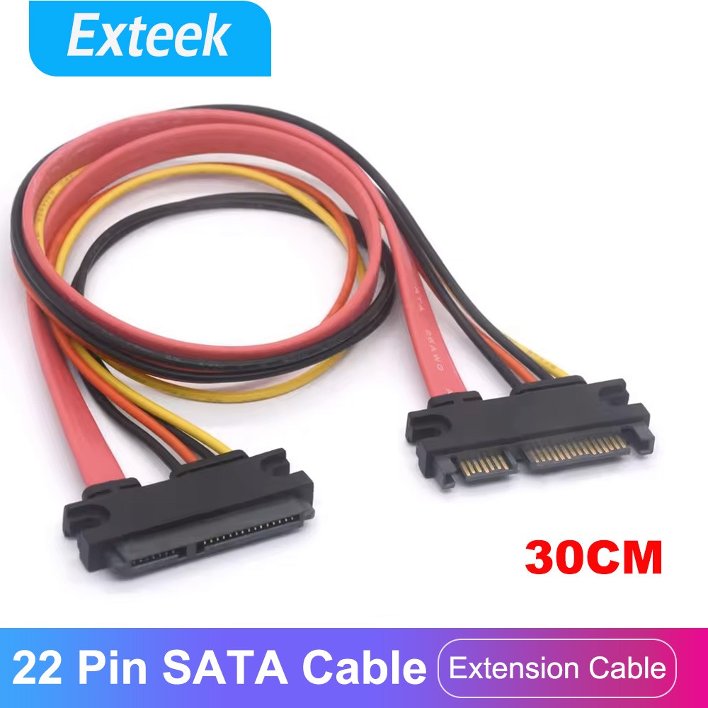 SATA III 3.0 22 Pin Male Female 7 15 Data Power Extension Cable 30cm Universal