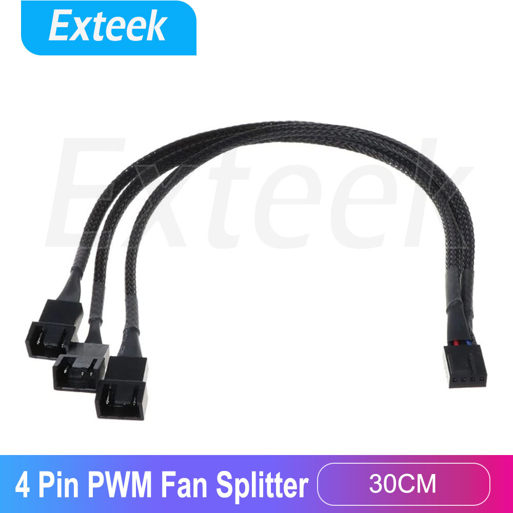 4-Pin PWM 1 To 3 Way Fan Splitter Sleeved Extension Cable Black Computer Case