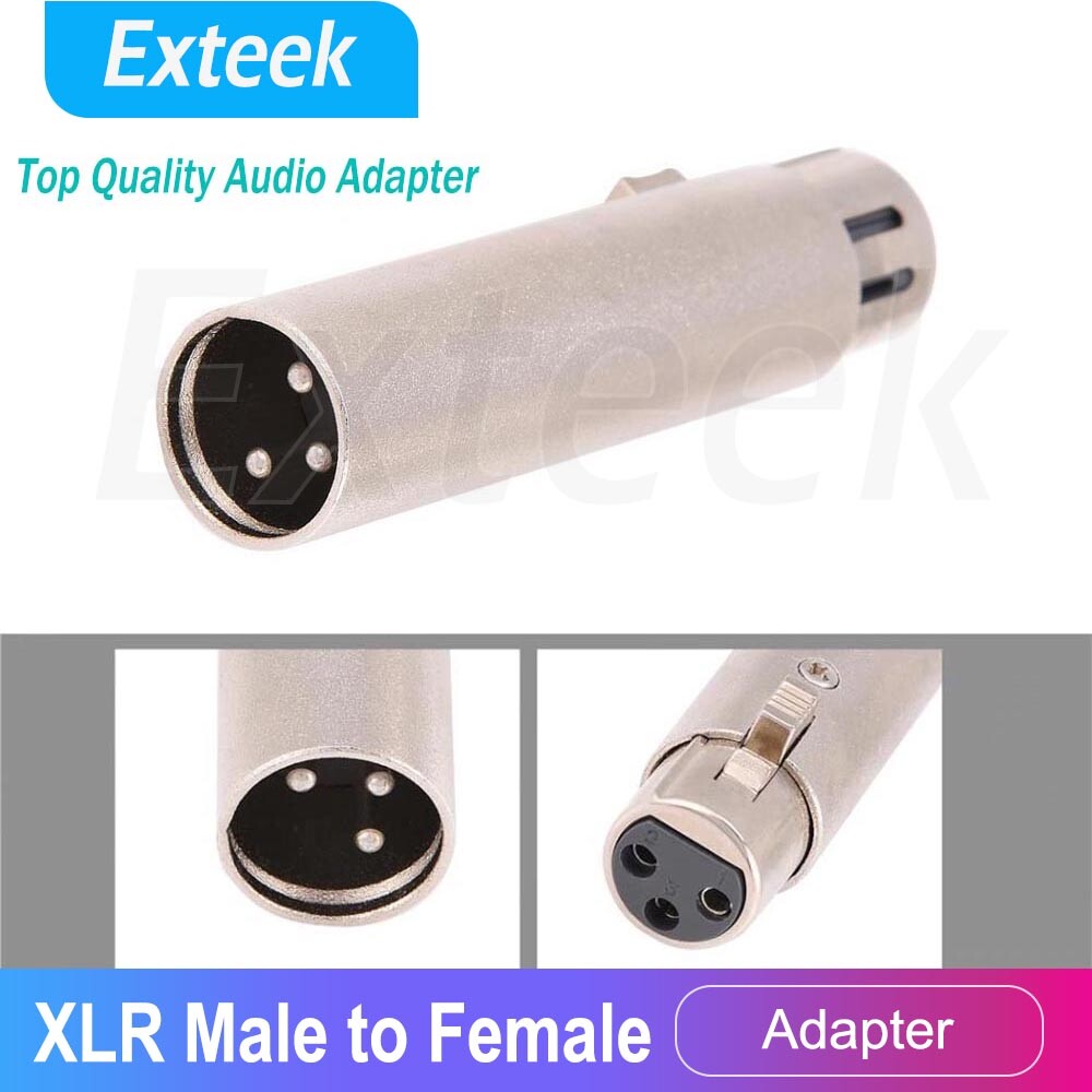 3-Pin XLR Male Plug to Female Gender Changer Coupler Audio Mic Adapter Silver