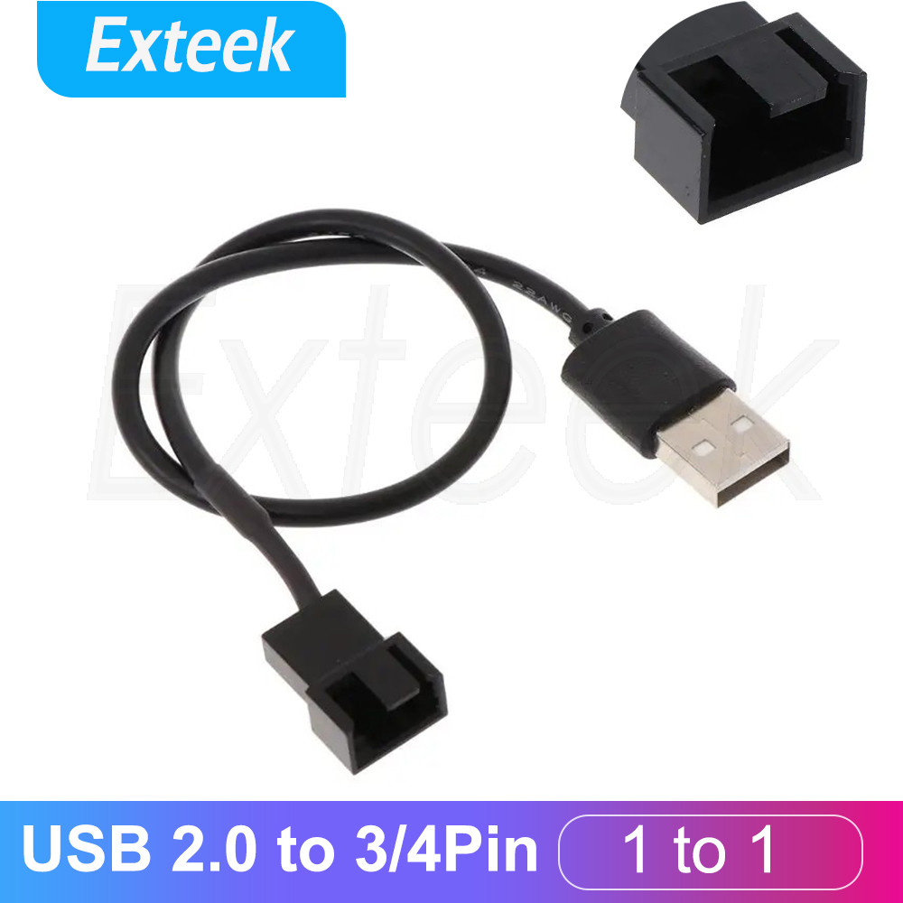 USB 2.0 Male to 3/4-Pin PWM Fan Power Adapter Cable 5V 50cm Black Universal