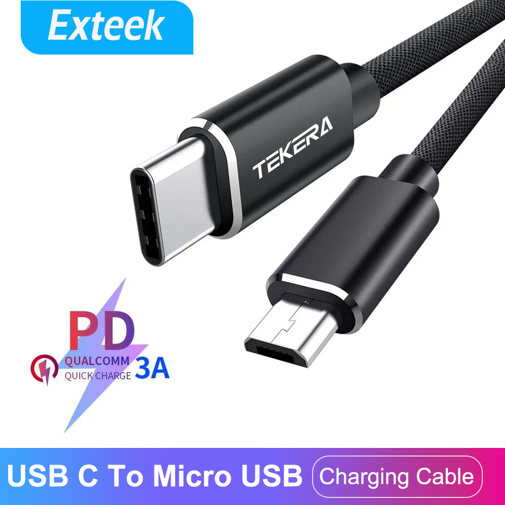 TEKERA USB-C Micro-USB Cable 2A Fast Charge Braided Nylon Black 0.3m 480Mbps