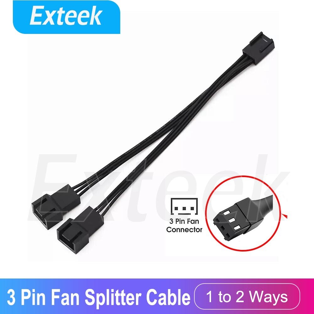 3 Pin PC Case Fan Power Splitter Cable 1 Female to 2 Male 14cm Black Motherboard