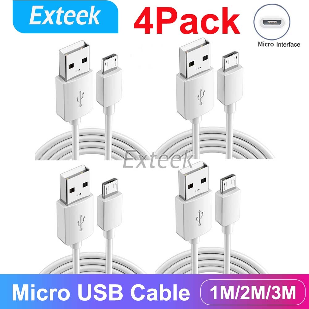 4X Pack Micro-USB Cable Fast Charging Data Sync 1M 2M 3M White Universal Android