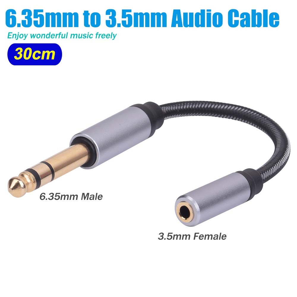 3.5mm Female Socket to 6.35mm 1/4-Inch Male Jack Stereo Audio Cable Gold Plated