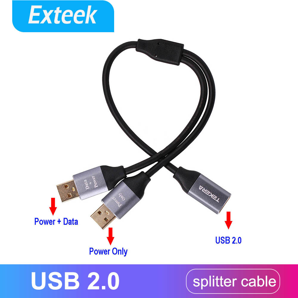 USB 2.0 Female to Dual Male Powered Splitter Cable 30cm Black 5V Adapter 1000mA