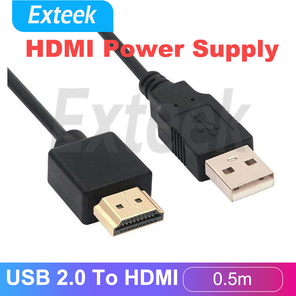 USB 2.0 To HDMI Male Power Supply Cable Adapter 50cm Black For Smart Device AU