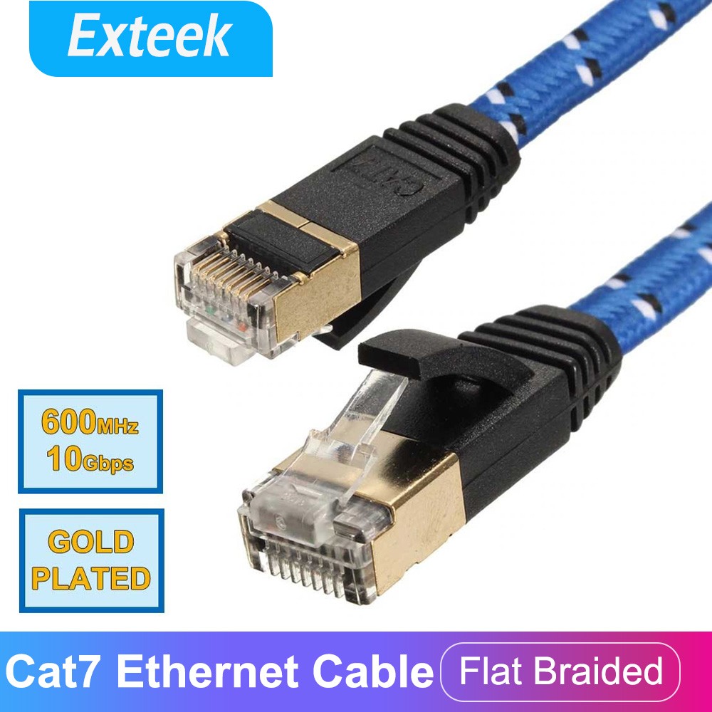 CAT7 Ethernet Network Cable RJ-45 Male 1.8m Flat Shielded Braided Blue Patch